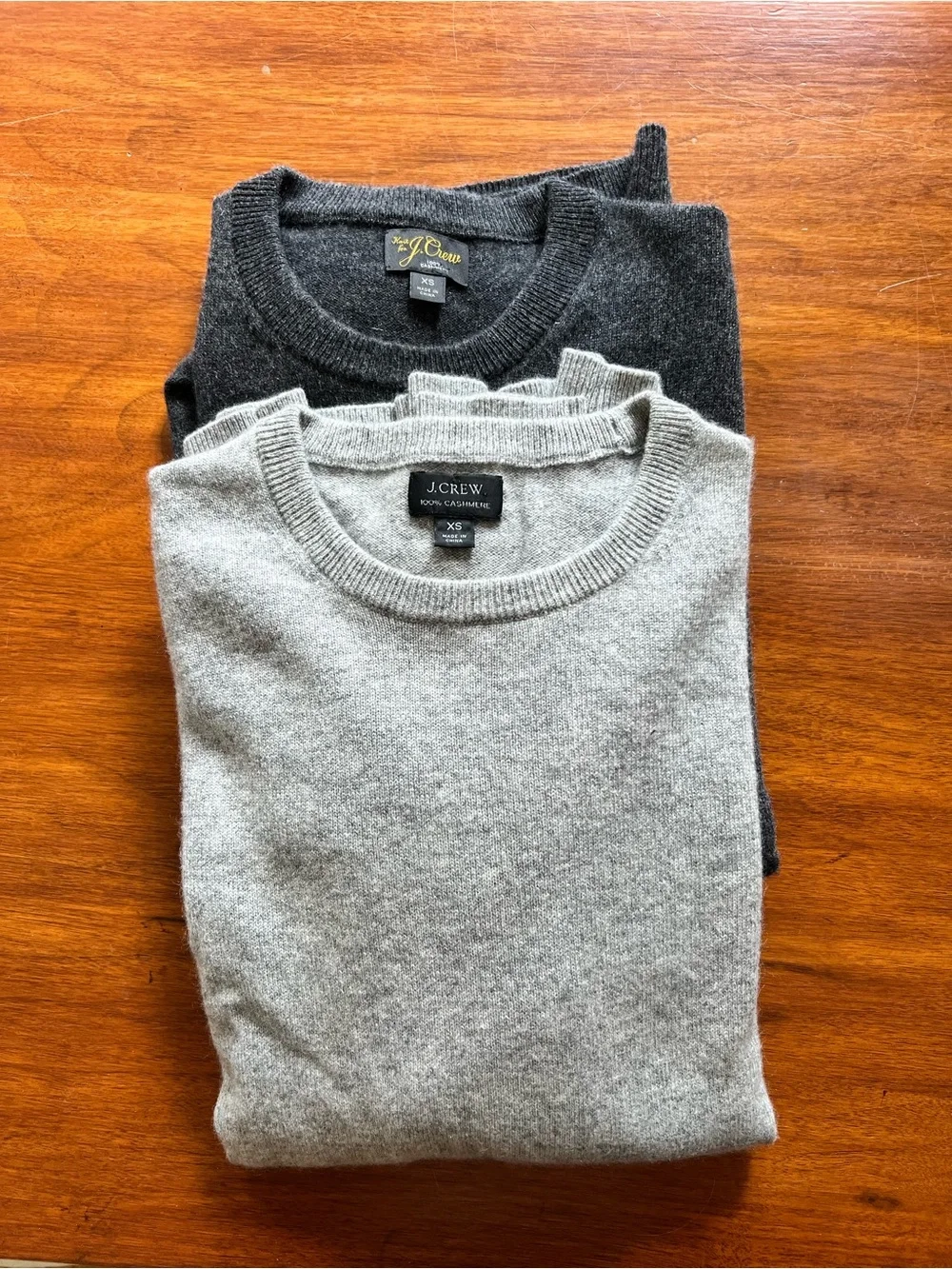 PAIR of J. Crew Men’s 100% Cashmere Gray Crew Neck Sweaters Size XS